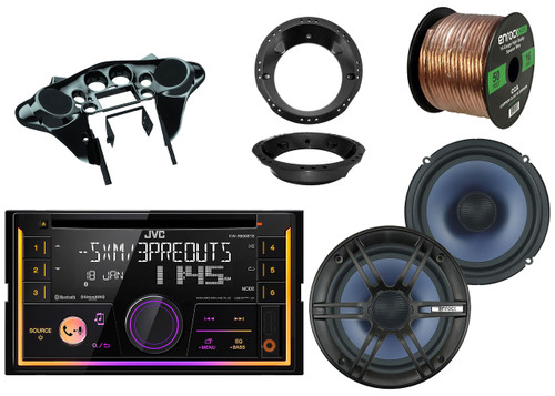 JVC CD Bluetooth Radio, 2x Enrock 6.5" Speakers + Adaptors, Metra Fairing, Wire