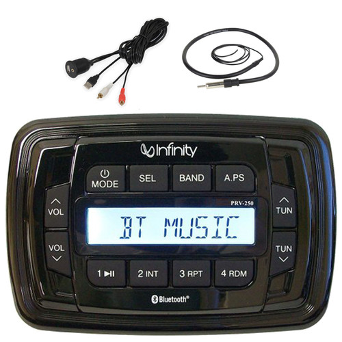 Infinity PRV250 Marine Bluetooth USB/AUX AM/FM Radio Digital Media Stereo Receiver, USB/AUX Interface Adapter, 22" Radio Antenna