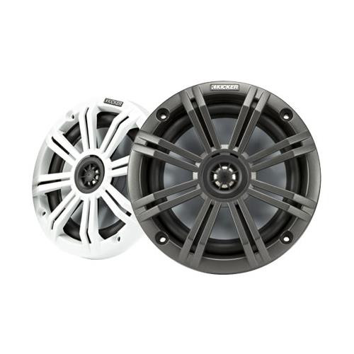 Kicker KM65 6.5" 195 Watt Max Power 4-Ohm Marine Coaxial Speakers with 3/4-Inch Tweeters + Charcoal and White Grilles (Pair)