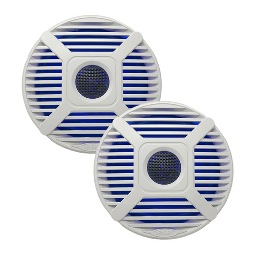 2 x Jensen Marine MS650 6.5" Waterpoof Coaxial Speakers - 2 x 6.5" Removable Marine Audio Grilles (White) - 2 x LED Light Kit for 6.5" Grilles w/ Blue or White Lighting