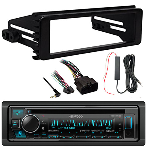 Kenwood KDC-BT33 Single DIN Bluetooth USB/AUX CD Player In-Dash Receiver, 12V Signal Reception Amplifier Booster Kit, Single DIN Stereo Installation Kit for 1998-2013 Harley Davidson Motorcycles