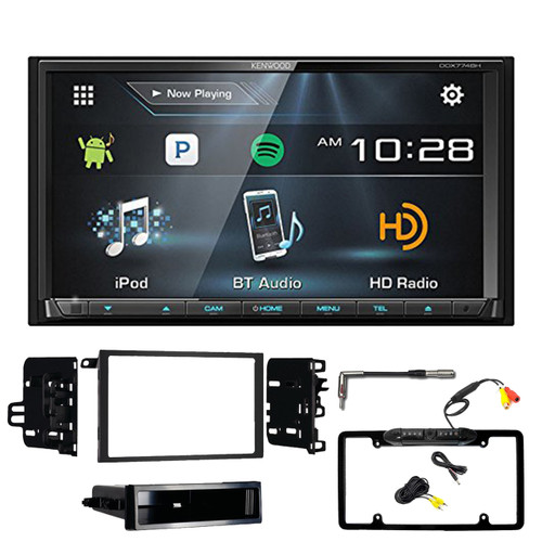 Kenwood DDX774BH Double-DIN Bluetooth HD AM/FM Radio Receiver, Metra 99-2011 Dash Kit For Select 1990-2012 GM Vehicles, Metra Antenna Adapter, Enrock Rearview Waterproof Camera