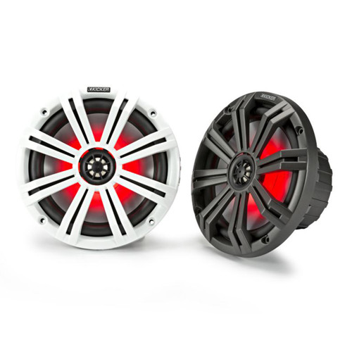 Kicker 45KM84L 8" 300 Watt Max Power 2-Way Coaxial RGB LED Boat Speakers W/Charcoal and White Grilles (Pair)