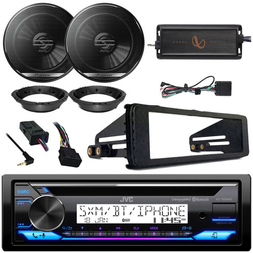 JVC KD-T92MBS Single DIN Marine MotorSports Bluetooth USB/AUX CD Player AM/FM Stereo Receiver W/Install Kit, 2x 6.5" 300W Max 2-Way Speakers W/Adapter, 2-Channel Amplifier, Handlebar Control Interface