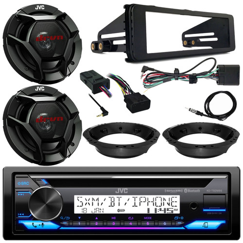 JVC KD-T92MBS Single DIN Marine MotorSports Bluetooth USB/AUX CD Player AM/FM Stereo Receiver W/Install Kit, 2x 6.5" 300W Max 2-Way Speakers W/Adapters, Handlebar Control Interface, Radio Antenna
