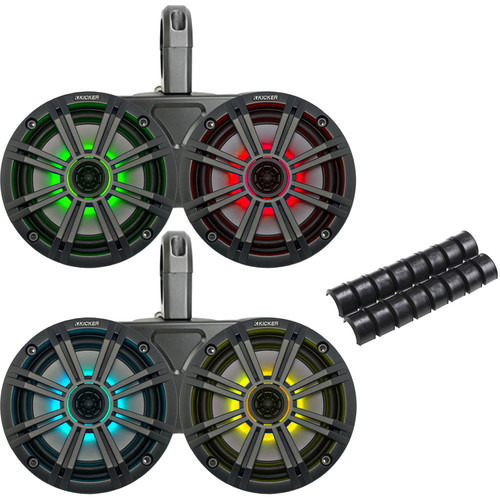 Kicker Dual Black Waterproof Wake Tower System 6.5" Charcoal Marine LED OEM Speakers