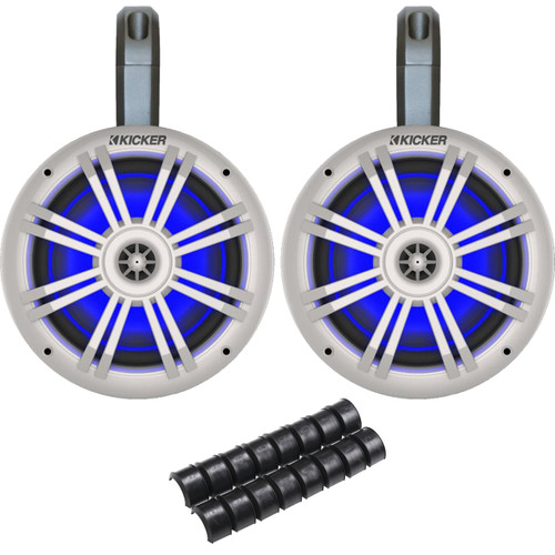 Kicker PowerSports Black Weatherproof Tower Enclosures 6.5" White Marine Blue LED OEM Speakers