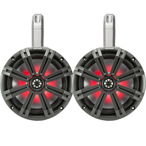 Kicker PowerSports White Weatherproof Tower Enclosures 8" Charcoal Marine LED OEM Speakers