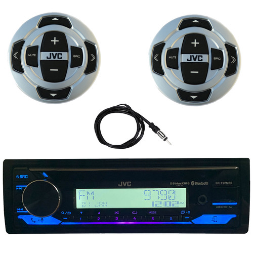 JVC KD-T92MBS Single DIN Marine Bluetooth USB AUX Stereo CD Receiver,2x Wired Remote, 40" Antenna