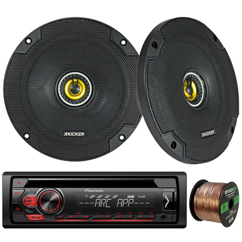 Pioneer DEH-S1100UB Single-DIN CD Player AM/FM Car Stereo Receiver, 2 x Kicker CS-Series CSC65 6.5" 4-Ohm Coaxial Car Audio Speakers, 16-Gauge 50Ft. Speaker Wire