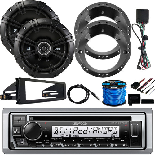 Kenwood KMR-D375BT In-Dash Single-DIN Bluetooth CD Receiver, 2 x Kicker 6.5" 240W 2-Way Audio Speakers, Enrock Stereo Dash Kit,  Speaker Mounting Ring Adapters, Other Accessories