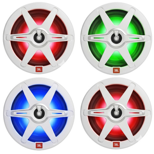 Two Pairs (QTY 4) Of JBL Club 82 8" OEM Replacement 450 Watt Max Power 2-Way High-Performance Marine RGB LED Speakers with White and Gray Grilles