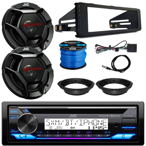 JVC KD-T92MBS Single DIN Marine MotorSports Bluetooth USB/AUX CD Player AM/FM Radio Stereo Receiver W/Install Kit, 2x 6.5" 300W Max Power 2-Way Coaxial Speakers W/Adapters, Speaker Wire, Radio Antenna