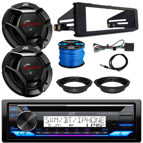 JVC KD-T92MBS Single DIN Marine MotorSports Bluetooth USB/ AUX CD Player AM/FM Radio Stereo Receiver W/Install Kit, 2x 6.5" 300W Max 2-Way Speakers W/Adapters, Radio Antenna, Speaker Wire (1998-2013)