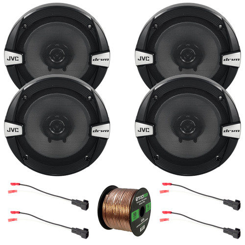 4x JVC CS-DR162 drvn DR Series 6.5" 300W Max Power 2-Way Coaxial Car Audio Speakers, 4x 16 Gauge Speaker Harness Adapter W/Red Bullet, 50 Feet 16 Gauge Speaker Wire (Fits Select Ford Vehicles 1998-Up)