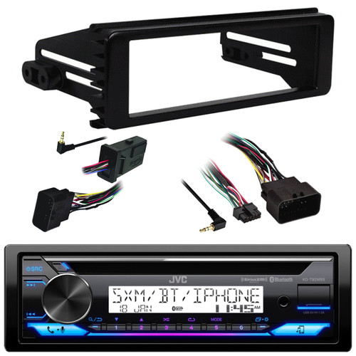 JVC KD-T92MBS Single DIN Marine MotorSports Bluetooth USB/AUX CD Player AM/FM Radio Stereo Receiver, Single DIN Stereo Installation Kit, Handlebar Control Interface (Bundle Fits Select 1998-2013 HD)