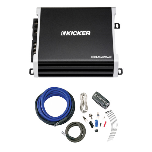 Kicker DX Series 2-Channel 250 Watt Max Car Audio Amplifier, Amp Installation Kit
