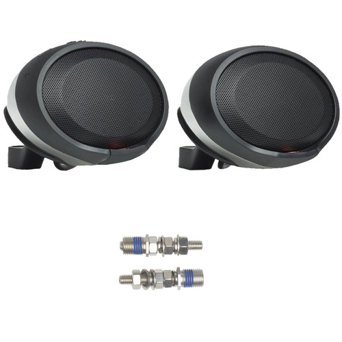 2x JBL Cruise Handlebar-Mount Weather-Resistant Bluetooth Chrome Motorcycle Speaker Pods w/ 8mm Installation Bolt Kit (for Vespa, Benelli, Piaggio, Genuine, and most Asian bikes)