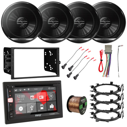 Pyle PLDN83BT.5 Double DIN Bluetooth USB DVD/MP3 Player AM/FM Radio Receiver W/Install Kit, 4x 6.5" 300W Max Speakers W/Adaptors, Wire Harness, Antenna Adapter, Speaker Wire Harness, Speaker Wire