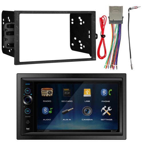 Dual Double-DIN Digital Media USB AUX Bluetooth Stereo Receiver w/ LCD Touchscreen, Enrock Dash Kit, Radio Wiring Harness, Antenna Adapter (Bundle Fits Select 2000-2008 Vehicles)