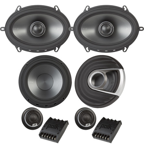 2 x Polk Audio MM572 MM1 Series Marine Rated 5x7" 2-Way Coaxial Car Boat Speakers, 2 x Polk Audio MM6502 MM1 Series 375W Ultra-Marine Certified 6.5" Component Speaker System