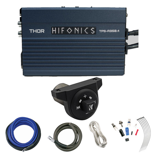 Hifonics 350 Watt 2-Ohm Stable Compact 4 Channel Digital Amplifier, Kicker Weatherproof Universal Bluetooth Controller,  8 Gauge OFC Power Amplifier Installation Kit