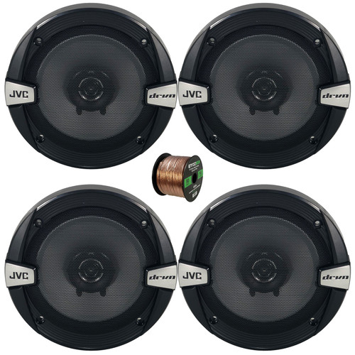 Two Pairs (QTY 4) of JVC CS-DR162 drvn DR Series 6.5" 300 Watt Max Power 2-Way Coaxial Car Audio Speakers Bundle Combo with Enrock EB16G50FT-CCA 50 Feet 16 Gauge Speaker Wire