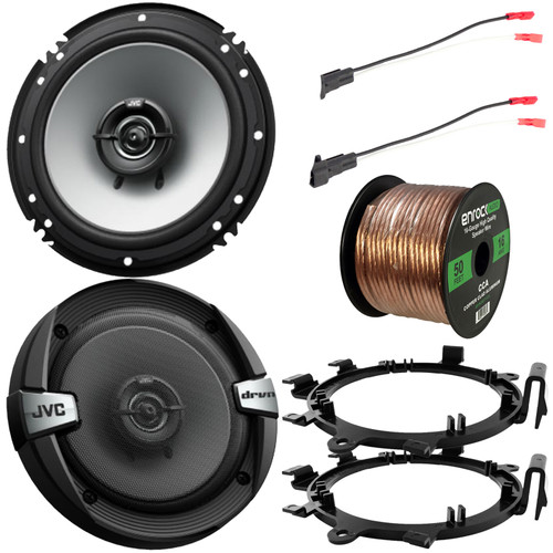 2 x DR Series 6.5" 2-Way Coaxial 300W Max Power 4 Ohm Car Audio Speakers with 2 x Enrock Mounting Ring Adaptors, 2 x Speaker Harness, Speaker Wire (Bundle Fits Select GM Vehicles)