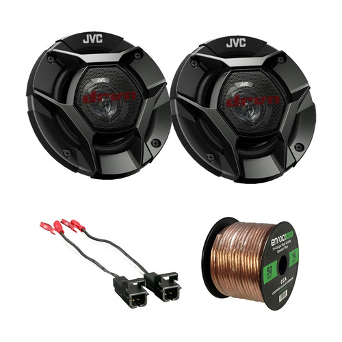 JVC CS-DR421 DRVN Series 4" 2-way 220 Watt Peak Power Car Audio Speakers (Pair) with 16 Gauge 50 feet Wire and Speaker Wiring Harness for select GM Vehicles