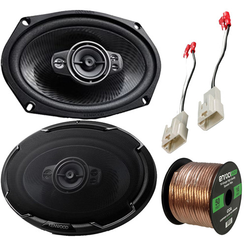 1 Pair (QTY 2) of Kenwood 6x9" Oval 5-Way 650 Watts Peak Power Automotive Car Audio Speakers with 2 x Metra Speaker Harness, Speaker Wire (Bundle Fits Select Toyota Vehicles)