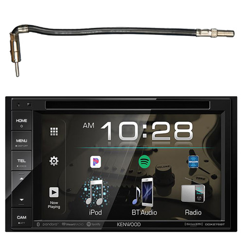 Kenwood DVD Bluetooth USB Multimedia Double-DIN Radio Receiver w/ 6.2" WVGA Clear Resistive Touch Panel, Metra Antenna Adapter Cable (Bundle Fits Select 2002-Up Chrysler Vehicles)