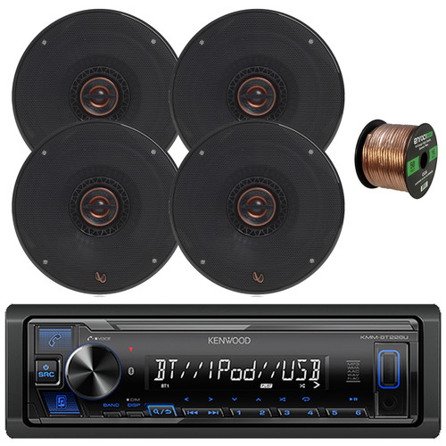 Kenwood Bluetooth USB AUX AM/FM Spotify Ready Stereo Digital Media Receiver, 6-1/2" Shallow Mount 165W 2-Way Car Speakers - Bulk Packaging - 2 Pairs, Enrock 16 AWG Gauge 50 Feet Speaker Wire Cable