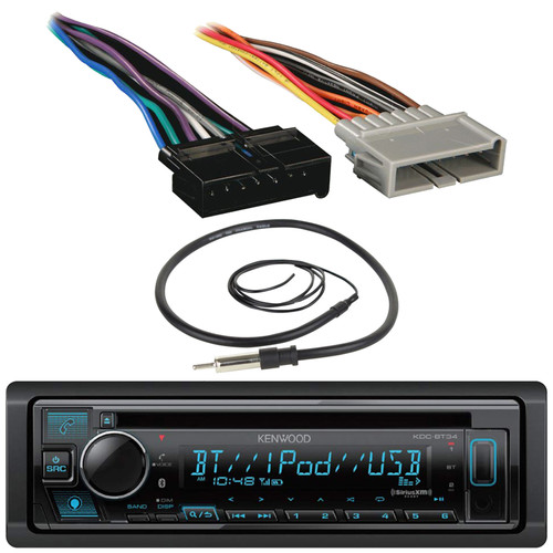 Kenwood KDCBT34 Bluetooth USB/AUX CD Player MP3 AM/FM Radio Digital Media Car Audio Stereo SiriusXM Ready Receiver, Radio Wiring Harness, 22" Radio Antenna (Bundle Fits For 1984-2006)