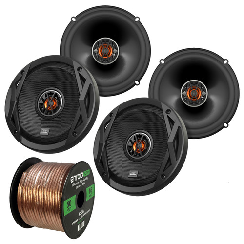 4x JBL Club 6520 6.5" Club Series 150 Watt 2-Way Coaxial Car Audio Speakers (Pair, Bulk Packaging), Enrock 16-Gauge 50 Foot Speaker Wire