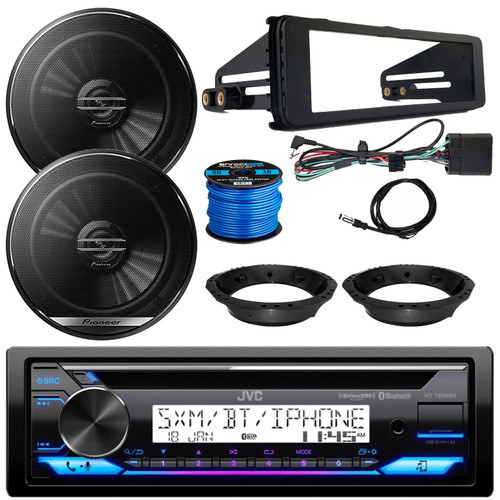 JVC KD-T92MBS Single DIN Marine Motorsports Bluetooth USB/AUX CD Player AM/FM Stereo Receiver W/Install Kit, 2x 6.5" 300W Max Power 2-Way Coaxial Speakers W/Adapters, Radio Antenna, Speaker Wire