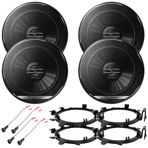 Two Pairs (QTY 4) of Pioneer TS-G1620F 6.5" 300 Watt Max Power 2-Way Coaxial Car Speakers, 2x Speaker Wire Harness, 4x Speaker Mounting Bracket Adaptor (Bundle Fits 1995-2009 GM Vehicles)