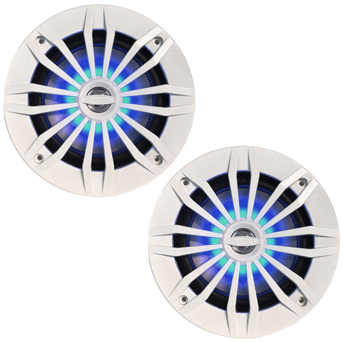 2x Enrock EMLED265W 6.5" 180 Watt Max Power 2-Way Marine Blue LED White Speakers