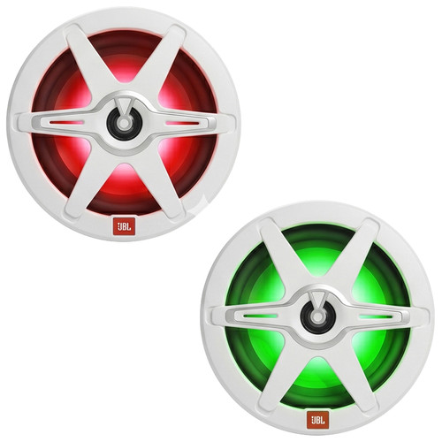 One Pair (QTY 2) Of JBL Club 82 8" 450 Watt Max Power 2-Way Marine RGB LED Speakers with White & Gray Grilles