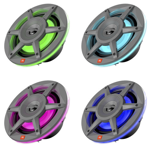Two Pairs (QTY 4) of JBL Stadium 6.5" OEM Replacement 300 Watt Max Power 2-Way RGB illumination Gray Audio Marine Speakers (Bulk Packaging)