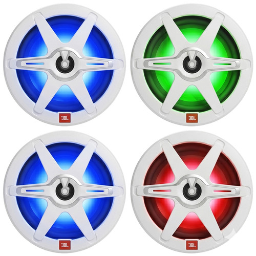 Two Pairs (QTY 4) Of JBL Club 82 8" OEM Replacement 450 Watt Max Power 2-Way High-Performance Boat RGB LED Speakers with White and Gray Grilles