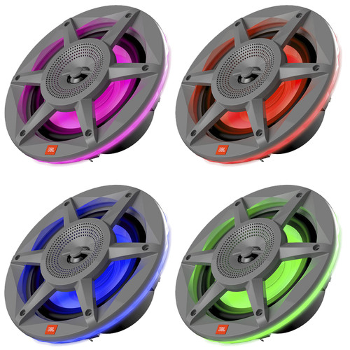 Two Pairs (Qty 4) of JBL Stadium 6.5" OEM Replacement 300 Watt Max Power 2-Way RGB LED Gray Boat Audio Speakers (Bulk Packaging)