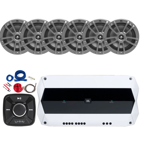 6x JBL Marine Stage 6 6.5" 180 Watts Peak Power 2-Way Multi-Element Marine Speakers, 1000 Watt Peak Power Weather-Resistant High Performance 4-Channel Marine Amplifier W/Kit, Bluetooth Controller