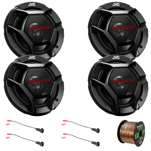 4x JVC CS-DR621 drvn DR Series 6.5" 300 Watt Max Power 2-Way Coaxial Car Audio Speakers, 50 Feet 16 Gauge Speaker Wire, 2x Speaker Wire Harness Fits Select 1988-up GM Vehicles