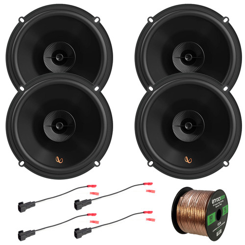 4x Infinity Primus Series PR603F 6.5" 150 Watts Max Power 2-Way Multi-Element Car Audio Speakers, 50 Feet 16 Gauge Speaker Wire, 2x Speaker Wire Harness fits select 1988-up GM Vehicles