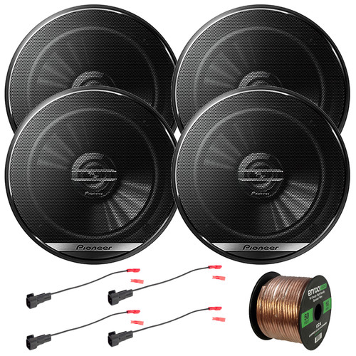 4x Pioneer TS-G1620F 6.5" 300 Watt Peak Power 2-Way Coaxial Car Audio Speakers, 50 Feet 16 Gauge Speaker Wire, 2x Speaker Wire Harness (Bundle Fits Select 1988-up GM Vehicles)