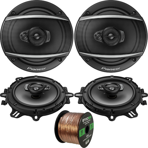 2 Pairs (QTY 4) of Pioneer TS-A1677S A-Series 6.5" 3-Way Coaxial 320 Watts Peak Power Car Audio Speakers Bundle Combo with Enrock Audio 16 Gauge 50 Feet Speaker Wire Cable