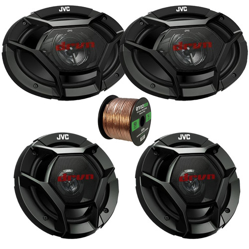 2x JVC CS-DR621 drvn DR Series 6.5" 300W Max Power 2-Way Coaxial Car Audio Speakers, 2x JVC CS-DR6931 DRVN Series 6x9" 500W Max Power 3-Way Coaxial Automotive Speakers, 50 Feet 16 Gauge Speaker Wire