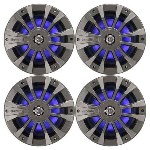 Two Pairs (QTY 4) of NavAtlas N652L 6.5” 400 Watt Max Power 2-Way Waterproof Full-Range Blue LED Speakers