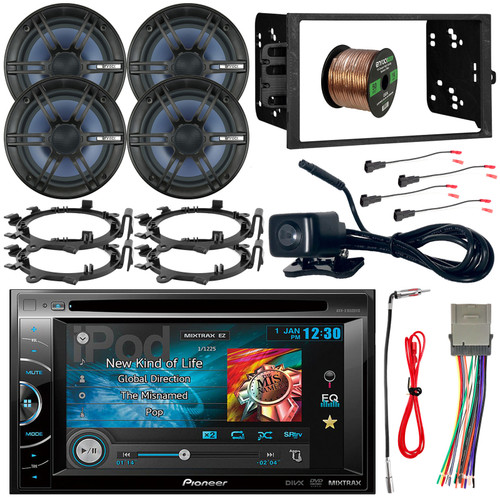 Pioneer AVH-X1650DVD Double DIN DVD Player USB AUX Multimedia Receiver with Rearview Camera, 4x Enrock 6.5" Speakers w/ Adapters, Speaker Harness, Dash Kit, Radio Harness, Antenna Adapter, 16G Wire