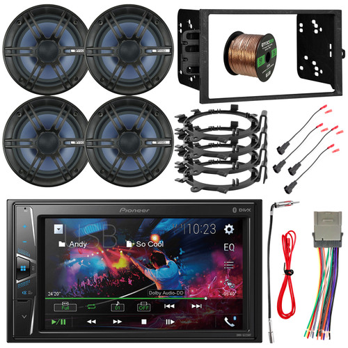Pioneer DMH-G225BT Double DIN AM/FM USB AUX Bluetooth Digital Media Receiver Bundle Combo with 4x Enrock 6.5" Speakers w/ Adapters, Speaker Harness, Dash Kit, Radio Harness, Antenna Adapter, 16G Wire
